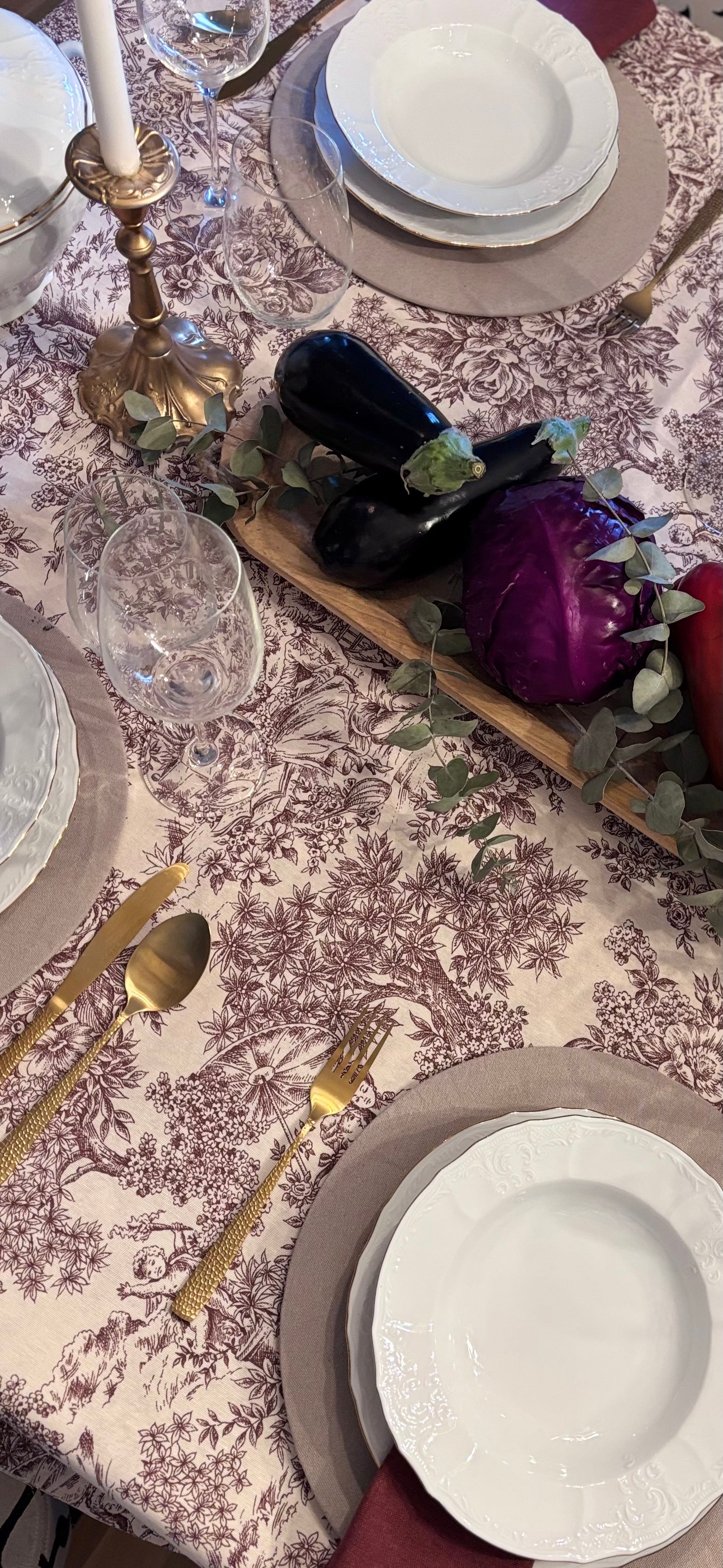 Mantel tela Toile de Jouy marrón