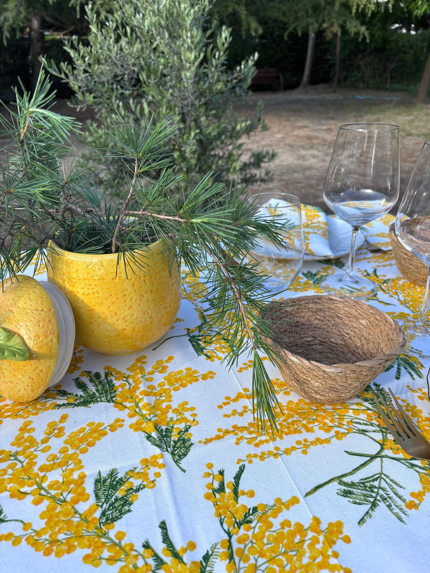 Mantel tela mimosas amarillas