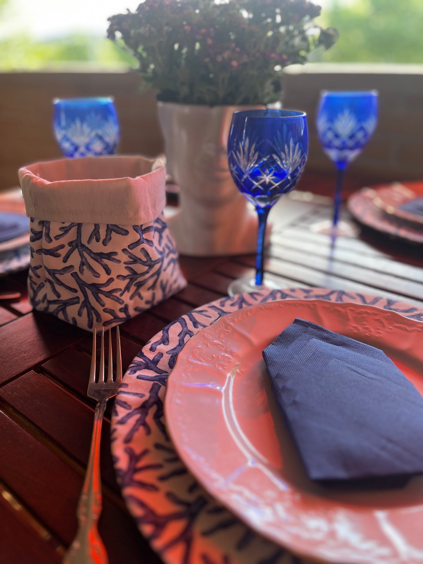 Funda bajo plato corales azul resinado