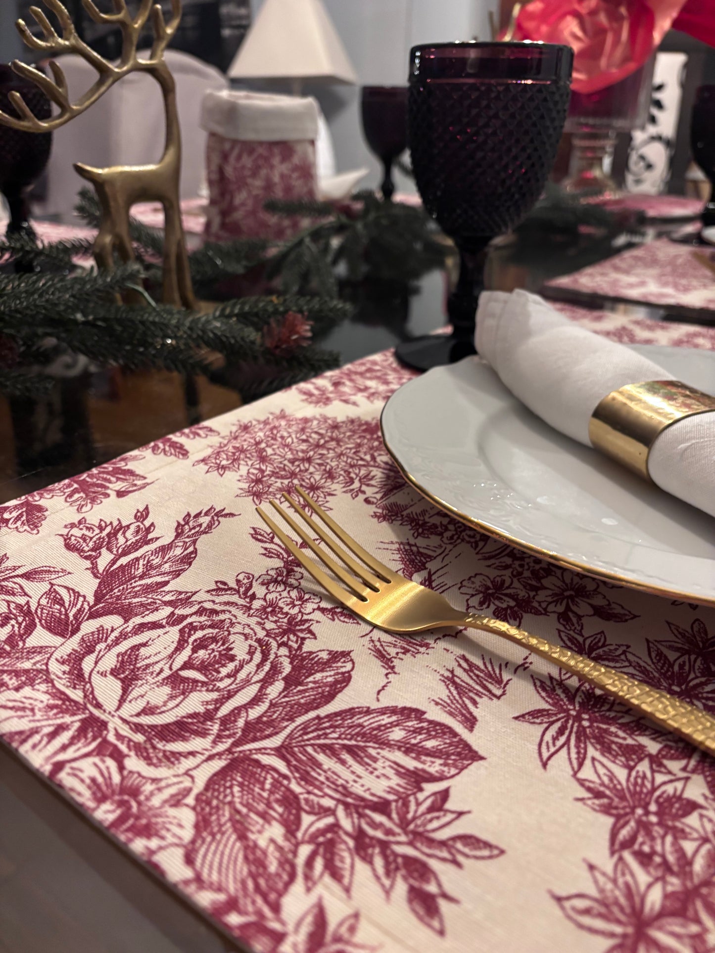 Individual Toile de Jouy rojo