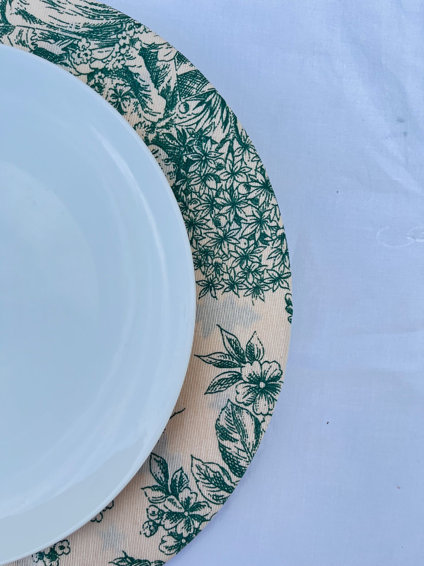 Funda bajo plato Toile de Jouy verde