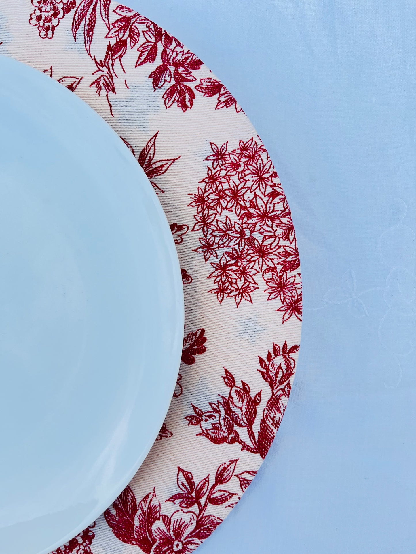 Funda bajo plato Toile de Jouy rojo