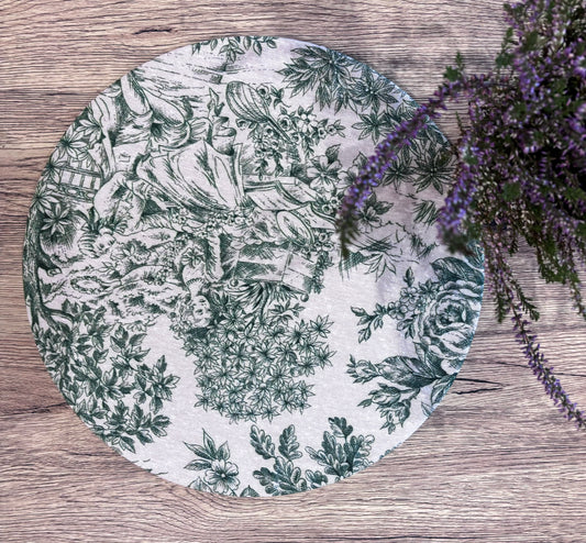 Funda bajo plato Toile de Jouy verde resinado